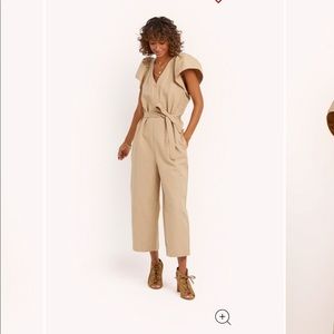 Rebecca Minkoff tan puff sleeve jumpsuit M